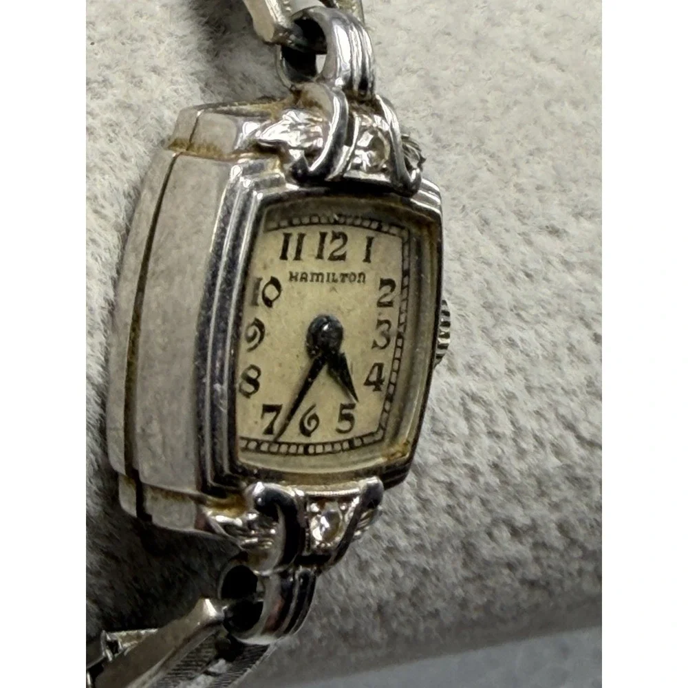 Hamilton Vintage Ladies Watch Solid 14K‎ White Gold Diamonds Works 14MM 6